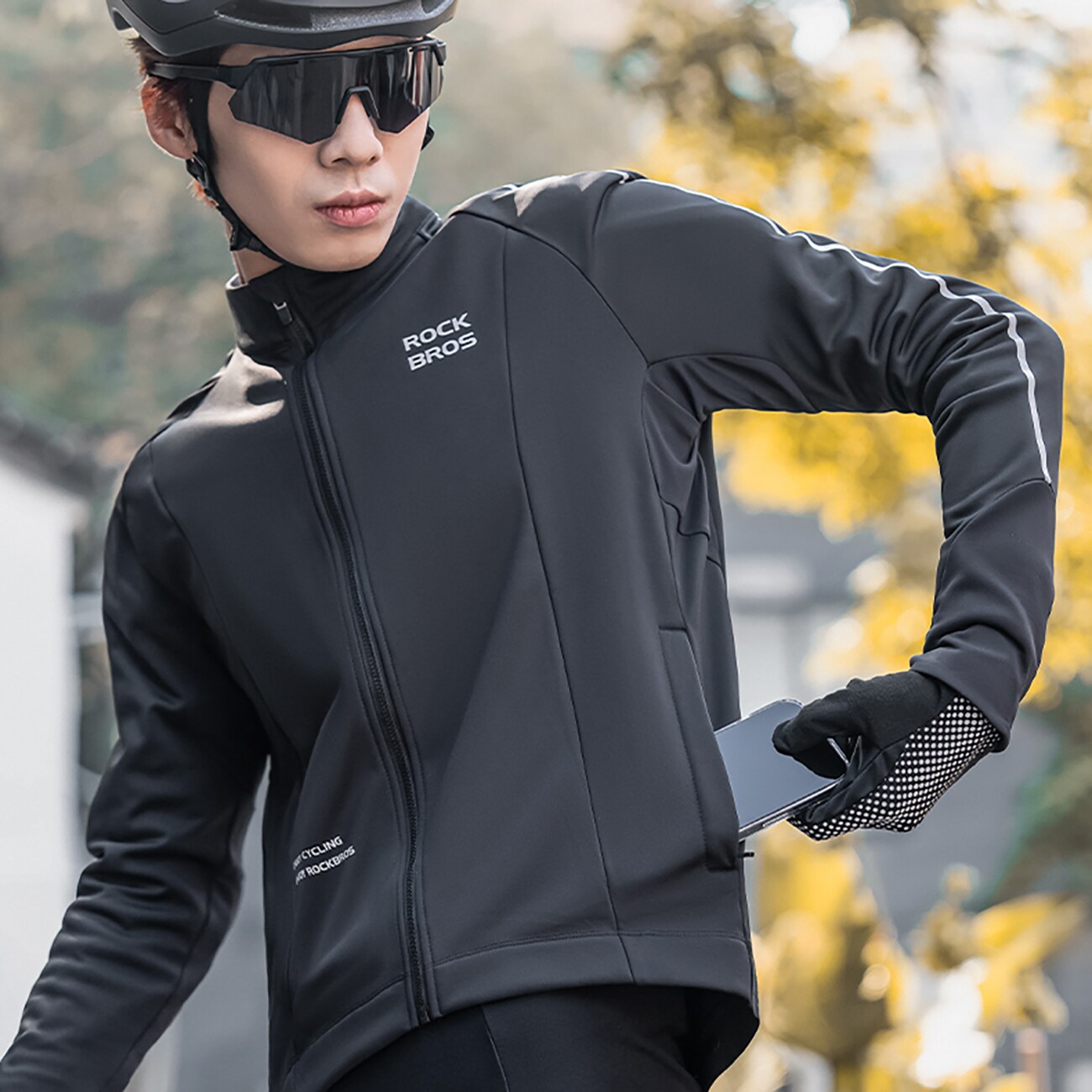 Rockbros 15400002003 Pitkähihainen syksy/talvi Pyöräily Jersey L - Musta
