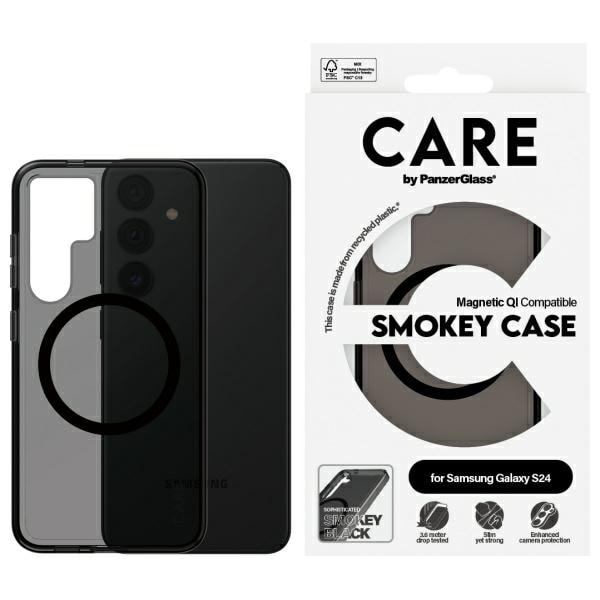 CARE by PanzerGlass Lippulaiva QI kotelo Samsung Galaxy S24:lle - musta