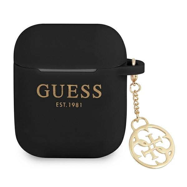 Guess GUA2LSC4EK AirPods 1/2 suojus musta/musta Silikoni Charm 4G Collection