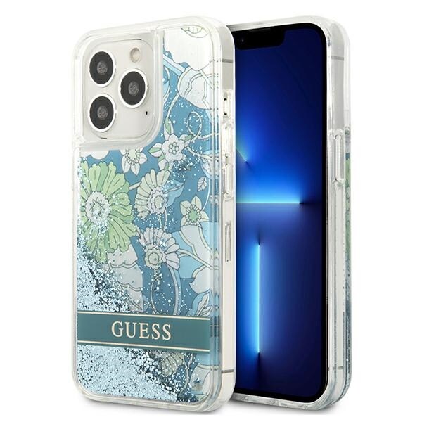 Guess GUHCP13LLFLSN iPhone 13 Pro/13 6.1" vihreä/kotelo Kukka Glitteri kimallus