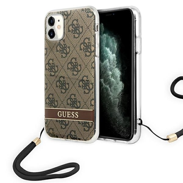 Guess GUOHCN61H4STW iPhone 11 ruskea/ruskea kovakantinen kotelo 4G Tulosta hihna
