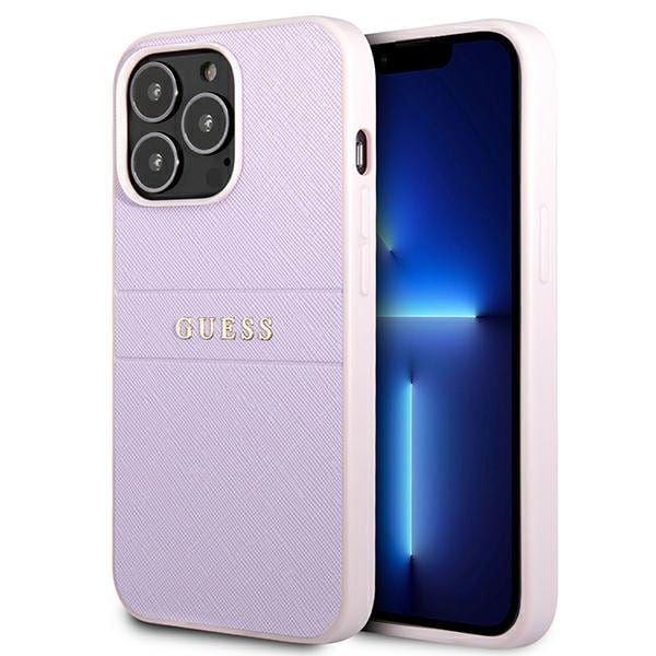 Guess GUHCP13LPSASBPU iPhone 13 Pro / 13 6.1" Saffiano Hot Stamp & Metal Logo - Violetti