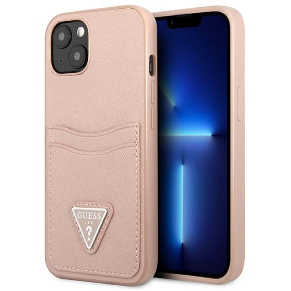 Guess GUHCP13MPSATPP iPhone 13 6.1" Pink Hard Case Saffiano Triangle Logo Card Slot