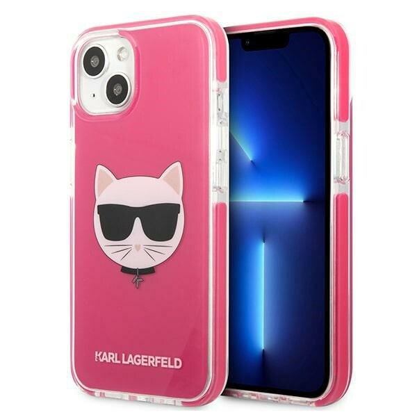 Karl Lagerfeld Choupette Head tapauksessa iPhone 13 - fuksiaa
