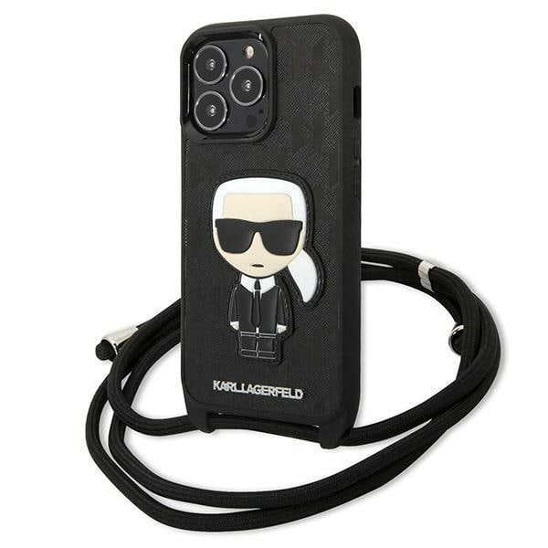 Karl Lagerfeld Nahka Monogram Patch ja Cord Iconik Case for iPhone 13 Pro / 13 - Musta