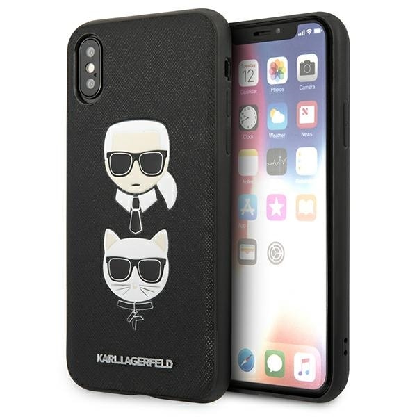 Karl Lagerfeld Saffiano Karl&Choupette Head tapauksessa iPhone X/XS - musta