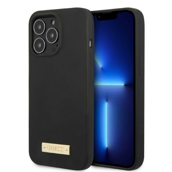 Guess GUHMP13LSPLK iPhone 13 Pro / 13 6.1" musta kova silikonikotelo MagSafe-levyllä