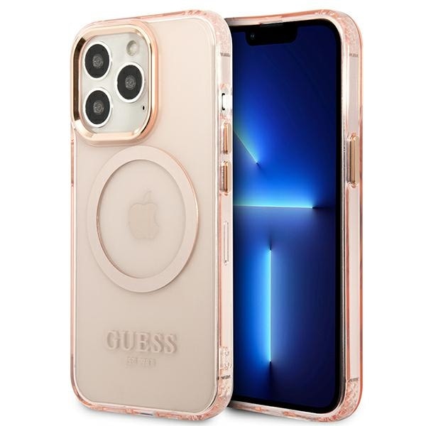 Guess GUHMP13LHTCMP iPhone 13 Pro / 13 6,1" vaaleanpunainen kova kotelo Gold Outline MagSafe