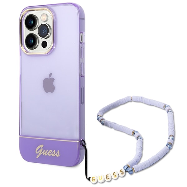 Guess GUHCP14XHGCOHU iPhone 14 Pro Max 6.7" violetti/lila kovakotelo läpikuultava helmiäishihna