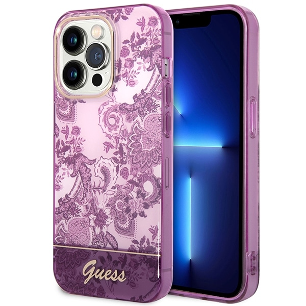 Guess Porcelain Collection -kotelo iPhone 14 Pro Maxille - fuksiaa