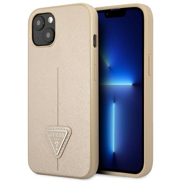 Guess GUHCP14SPSATLE iPhone 14 6,1 "beige / beige kova kotelo SaffianoTriangle logo