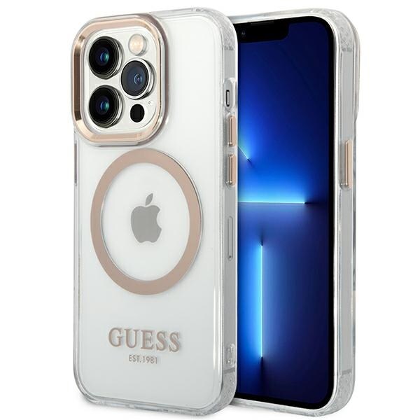 Guess GUHMP14LHTRMD iPhone 14 Pro 6.1" kultainen kovakotelo Metal Outline MagSafe