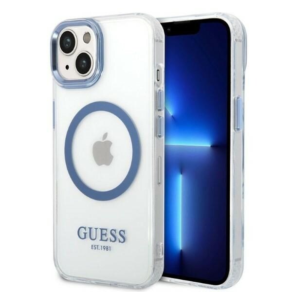 Guess Metal Outline MagSafe -kotelo iPhone 14 Plus -puhelimelle - sininen