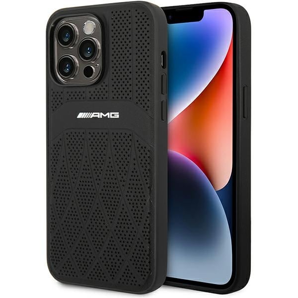 AMG AMHMP14XOSDBK iPhone 14 Pro Max 6.7" musta/musta kovakotelo Nahka kaarevat linjat MagSafe