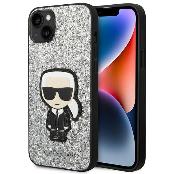 Karl Lagerfeld KLHCP14MGFKPG iPhone 14 Plus 6.7 "kovakotelo hopea / hopea Glitter Flakes Ikonik