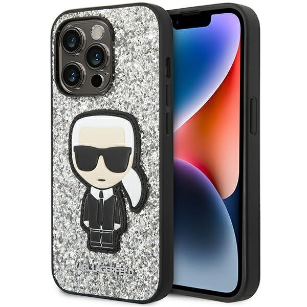 Karl Lagerfeld KLHCP14XGFKPG iPhone 14 Pro Max 6.7" Silver Glitter Flakes Ikonik Case