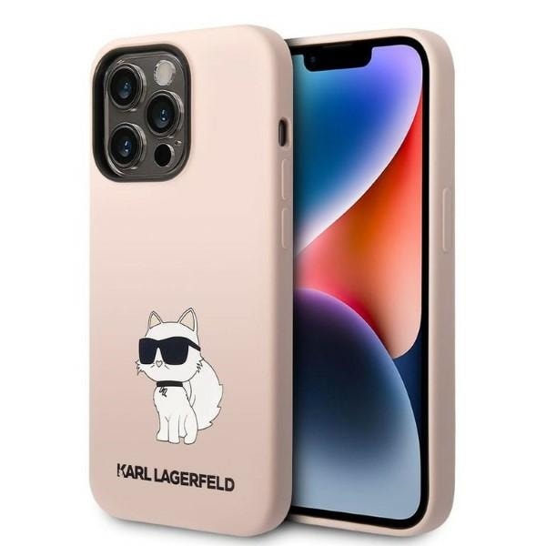 Karl Lagerfeld Silikoni Choupette tapauksessa iPhone 14 Pro Max - vaaleanpunainen