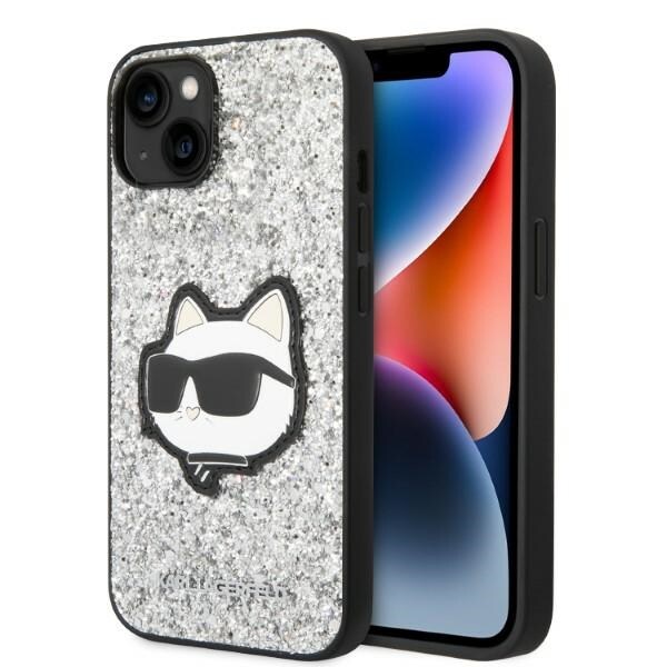 Karl Lagerfeld KLHCP14SG2CPS iPhone 14 6.1" hopea/hopea kovakotelo Glitter Choupette Patch