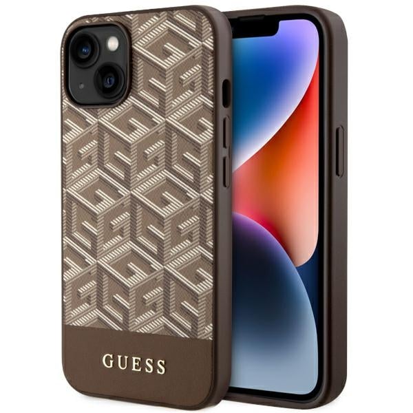 Guess GUHMP14MHGCFSEW iPhone 14 Plus 6.7" ruskea kova kotelo GCube Stripes MagSafe
