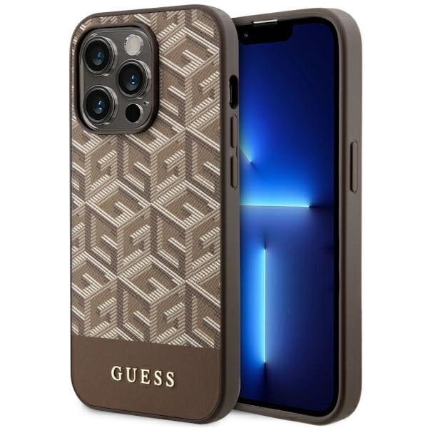 Guess GUHMP14XHGCFSEW iPhone 14 Pro Max 6.7" ruskea/ruskea kova kotelo GCube Stripes MagSafe -raidat