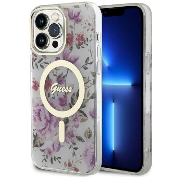 Guess GUHMP14LHCFWST iPhone 14 Pro 6.1" läpinäkyvä kiintokotelo Flower MagSafe