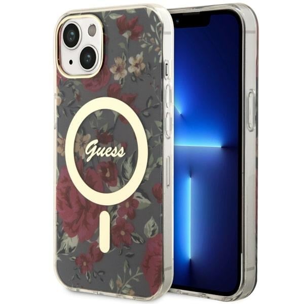 Guess GUHMP14MHCFWSA iPhone 14 Plus 6.7" vihreä/khaki kotelo Flower MagSafe Kukka MagSafe