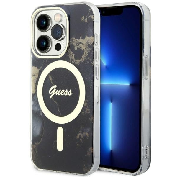 Guess GUHMP14XHTMRSK iPhone 14 Pro Max 6.7" musta/musta kovakotelo Golden Marble MagSafe