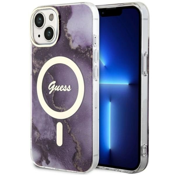 Guess GUHMP14SHTMRSU iPhone 14 6,1" violetti/lila kovakotelo Golden Marble MagSafe