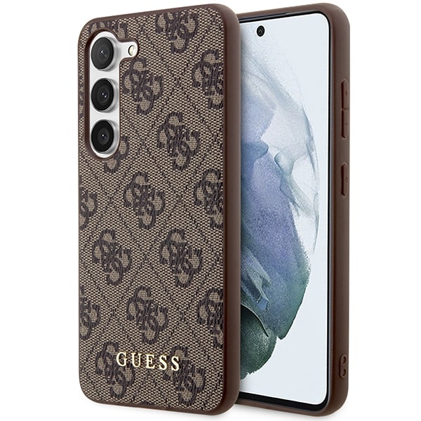 Guess GUHCS23SG4GFBR S23 S911 ruskea/ruskea kova kotelo 4G Metal Gold Logo