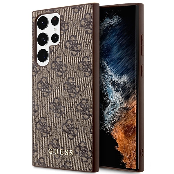 Guess GUHCS23LG4GFBR S23 Ultra S918 ruskea/ruskea kova kotelo 4G Metal Gold Logo