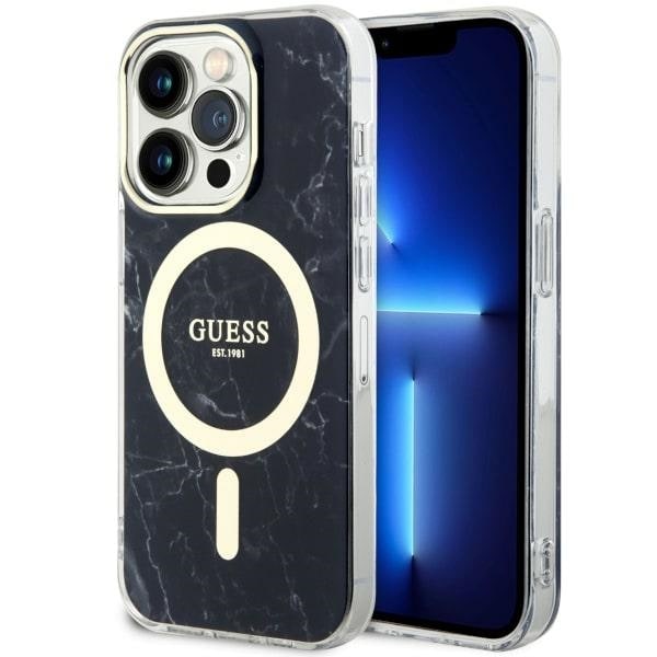 Guess GUHMP14LPCUMAK iPhone 14 Pro 6.1" musta/musta kovakotelo Marble MagSafe -marmorikotelo