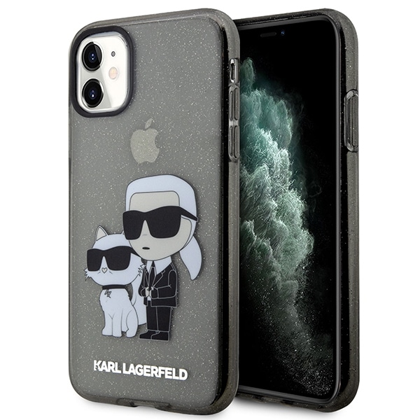 Karl Lagerfeld KLHCN61HNKCTGK iPhone 11/Xr 6.1" musta kovakotelo Gliter Karl&Choupette