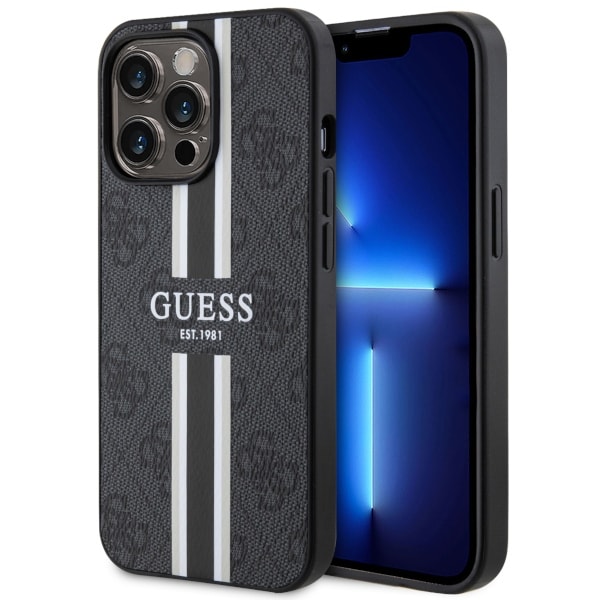 Guess GUHMP13LP4RPSK iPhone 13 Pro / 13 6.1" musta/musta kovakotelo 4G painetut raidat MagSafe