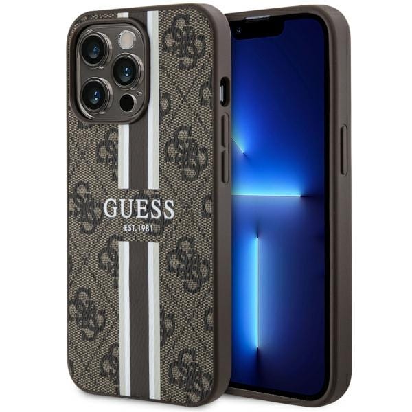 Guess GUHMP13LP4RPSW iPhone 13 Pro 6.1" ruskea kovakotelo 4G MagSafe painetut raidat