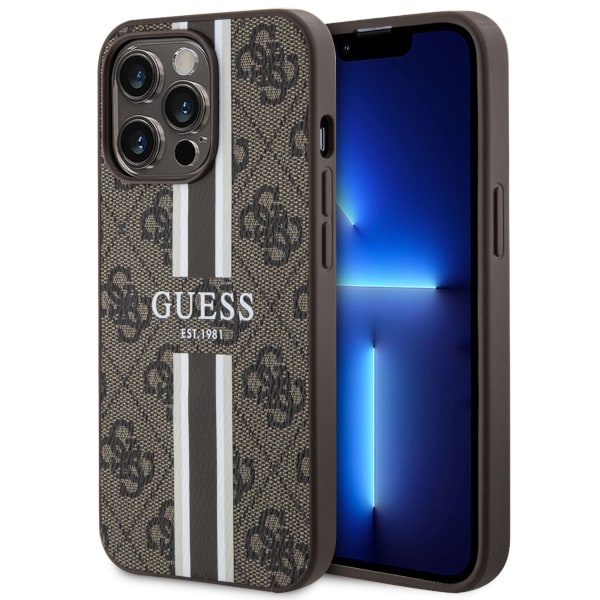Guess GUHMP13XP4RPSW iPhone 13 Pro Max 6.7" ruskea kovakotelo MagSafe 4G painetut raidat