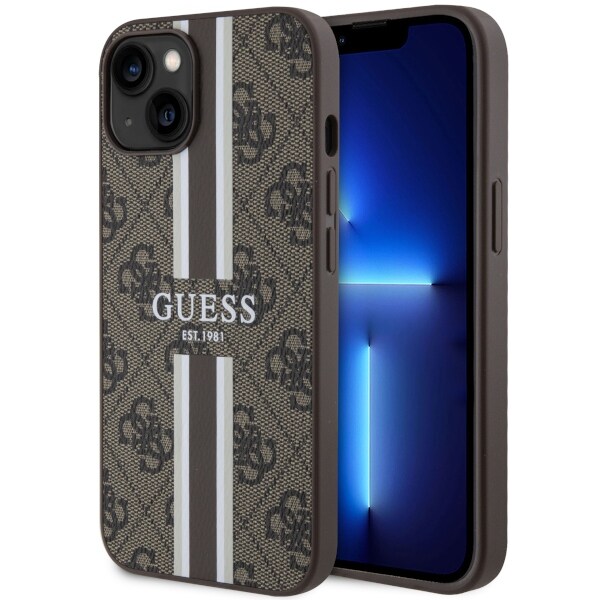 Guess GUHMP14SP4RPSW iPhone 14 6.1" ruskea/ruskea kovakotelo 4G painetut raidat MagSafe-järjestelmä