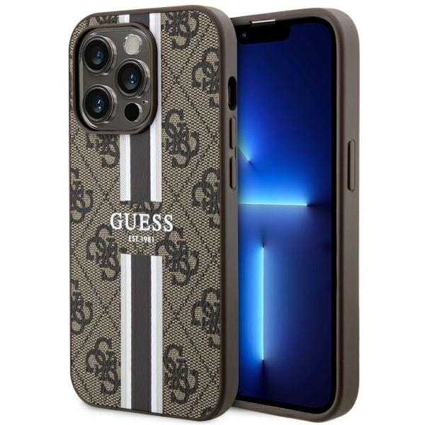 Guess GUHMP14LP4RPSW iPhone 14 Pro 6.1" ruskea/ruskea kovakotelo 4G painetut raidat MagSafe