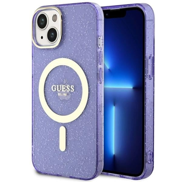 Guess GUHMP14MHCMCGU iPhone 14 Plus 6.7" violetti/lila kovakotelo Glitter Gold MagSafe Glitter Gold