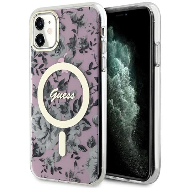 Guess GUHMN61HCFWSP iPhone 11/Xr 6.1" vaaleanpunainen kukkakotelo MagSafe