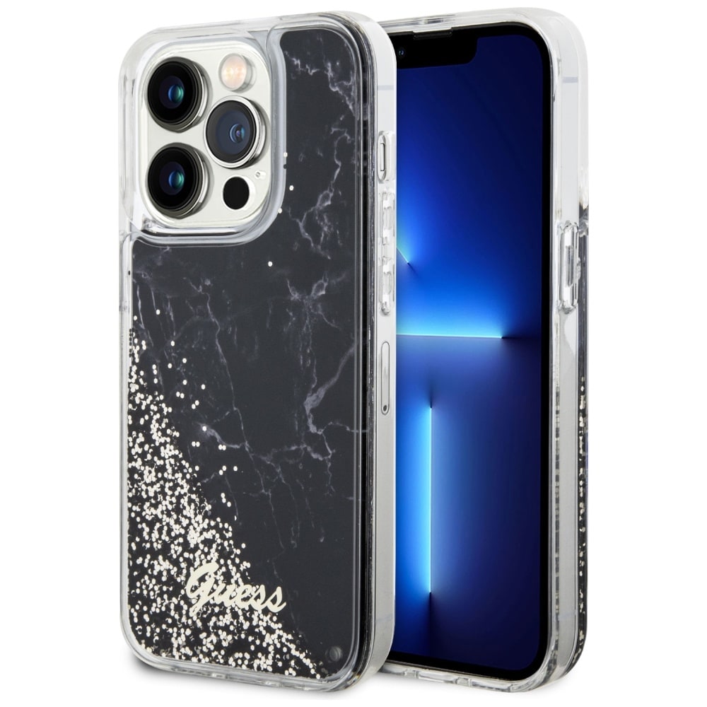 Guess GUHCP14LLCSGSGSGK iPhone 14 Pro 6.1" musta kovakotelo Liquid Glitter Marble - glitteri