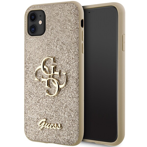Guess GUHCN61HG4SGD tapauksessa iPhone 11 / Xr - kultainen Glitter Script Big 4G
