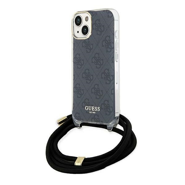 Guess Crossbody Cord 4G Print Case for iPhone 15/14/13 - Musta