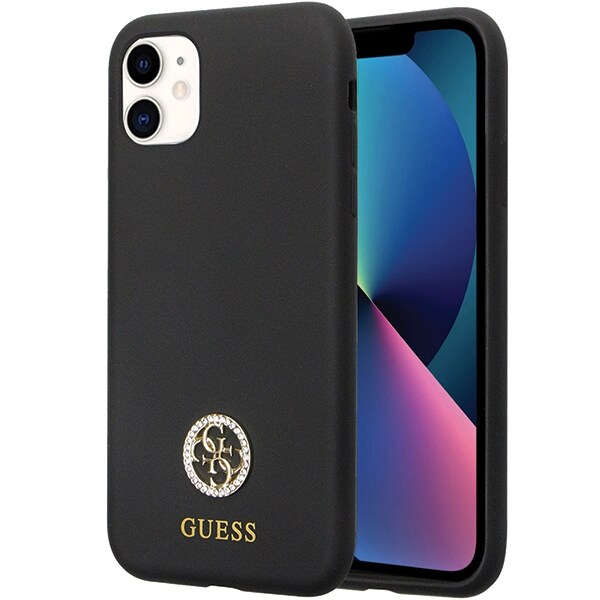 Guess GUHCN614DGPK Kotelo iPhone 11 / Xr - musta silikoni Logo Strass 4G:lle