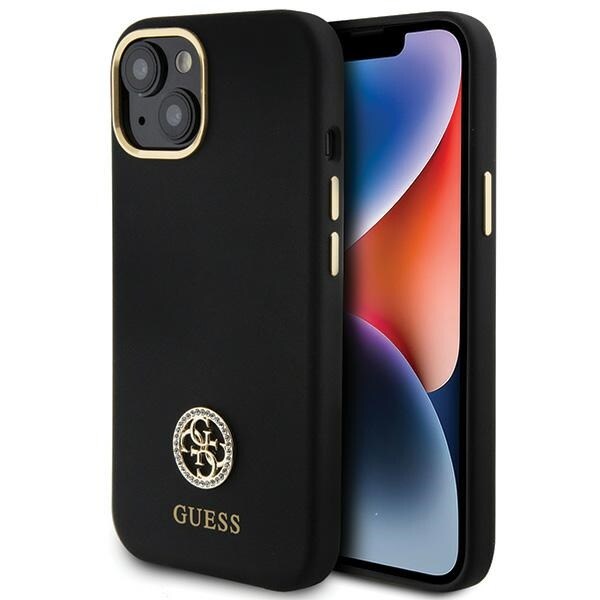 Guess Silikoni Logo Strass 4G Kotelo iPhone 15 - musta
