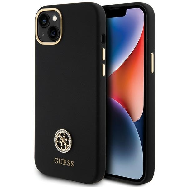 Guess Silikoni Logo Strass 4G Kotelo iPhone 15 Plus / 14 Plus 6.7" - Musta
