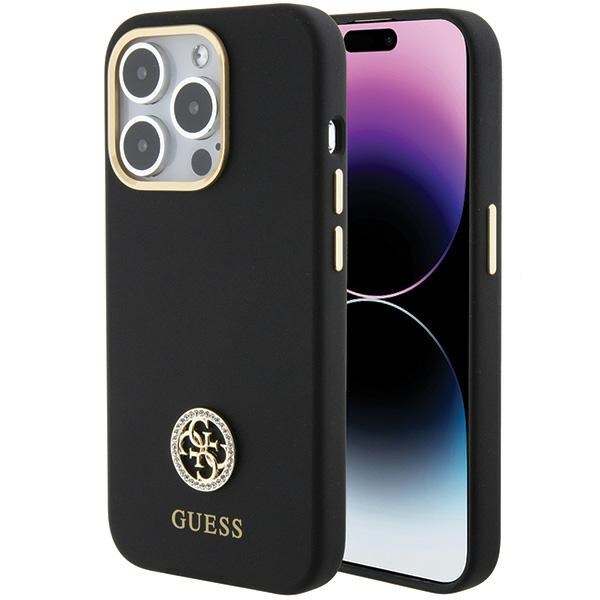 Guess Silikoni Logo Strass 4G kotelo iPhone 15 Pro - musta