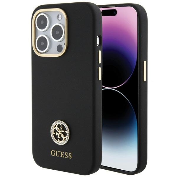 Guess Silikoni Logo Strass 4G tapauksessa iPhone 15 Pro Max - musta