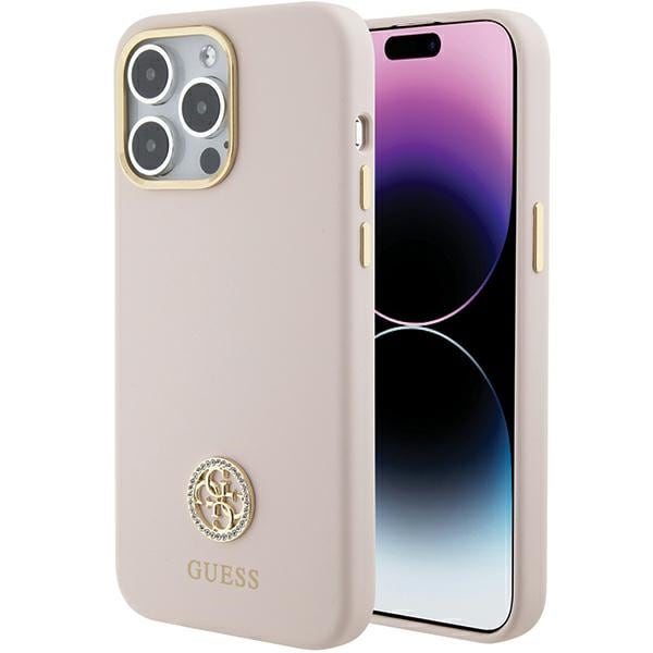 Guess Silikoni Logo Strass 4G Kotelo iPhone 15 Pro Max - vaaleanpunainen - vaaleanpunainen