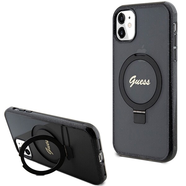 Guess Ring Stand Glitter MagSafe Case for iPhone 11/Xr - Black