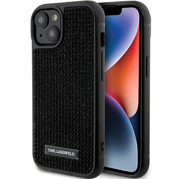 Karl Lagerfeld Strassi Logo Metal Plate tapauksessa iPhone 15 - musta
